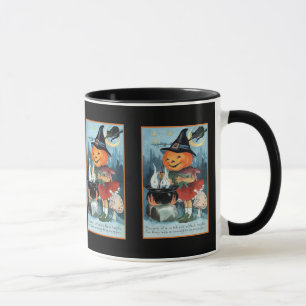 Flicka för häxa för vintageHalloween pumpa Mugg