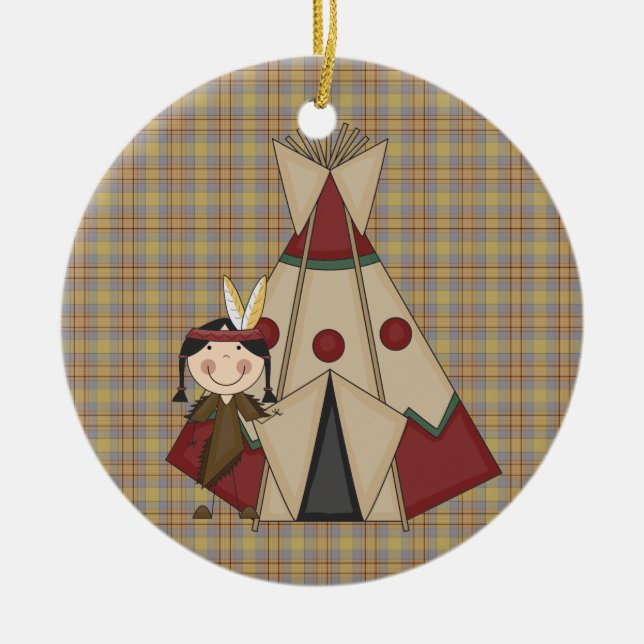 Flicka för indier för julprydnadindian julgransprydnad keramik (Framsidan)