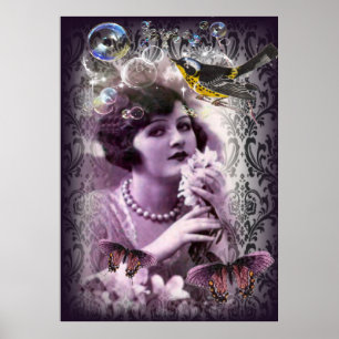 Flicka för klaff för damastast art déco för poster
