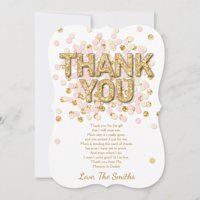 Flicka för konfettiar för baby showertackkort tack kort (Framsida)