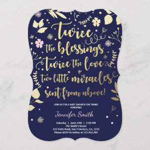 Flicka för marin för tvilling- baby showerinbjudan inbjudningar
