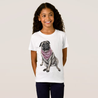 Flicka för mopshundtema T-tröja T-shirt