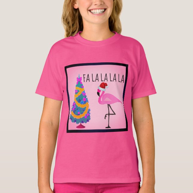 Flicka för Santa hattFlamingo T-tröja T-shirt (Framsida)