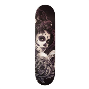 Flicka för skalle för tatueringstilsocker med mini skateboard bräda 18,5 cm