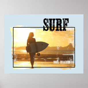 Flicka för surfaaffischsurfare poster