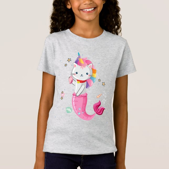 Flicka för T-tröja för kattsjöjungfruUnicorn T Shirt (Framsida)