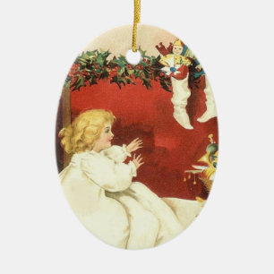 Flicka för Victorian för julmorgonvintage Julgransprydnad Keramik