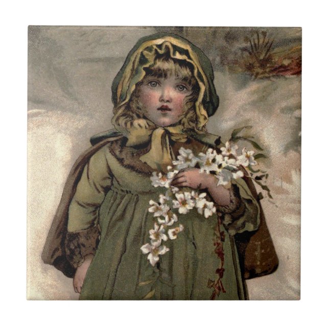 Flicka för vintagevintersnö kakelplatta (Framsidan)