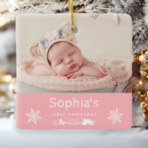 Flicka Första Anpassningsbarna i julafton Foto Ros Julgransprydnad Keramik
