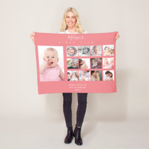Flicka första året Fotokollage 12 månaders Rosa Fleecefilt