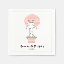 Flicka Första Födelsedag Giraff Fest Servetter