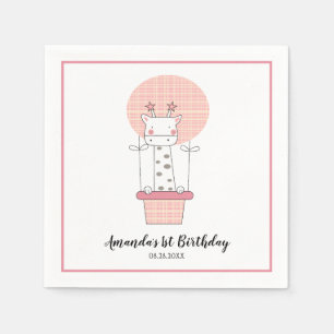 Flicka Första Födelsedag Giraff Fest Servetter