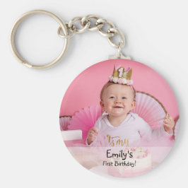 Flicka första födelsedagsfoto och namn nyckelring
