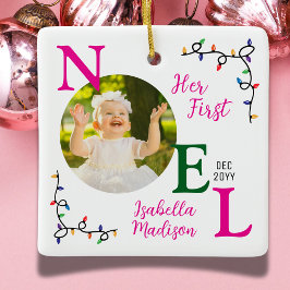 Flicka Första julen Rosa First Noel Photo Julgransprydnad Keramik