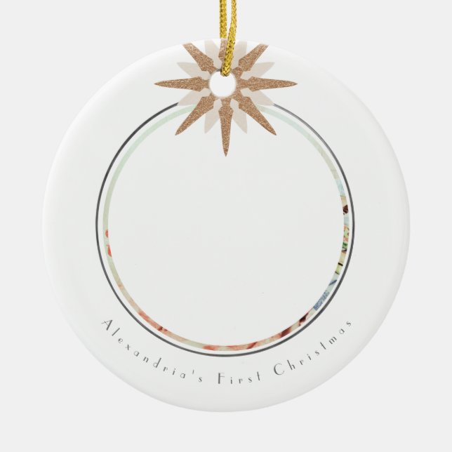 Flicka Första julen Rosa Snowflake Photo Julgransprydnad Keramik (Framsidan)