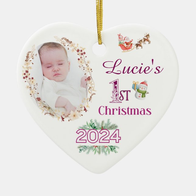 Flicka Första julen Träd Photo Ornament Gift (Framsidan)
