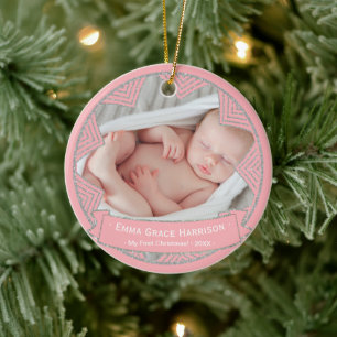 Flicka Första julfoto    ROSA Julgransprydnad Keramik