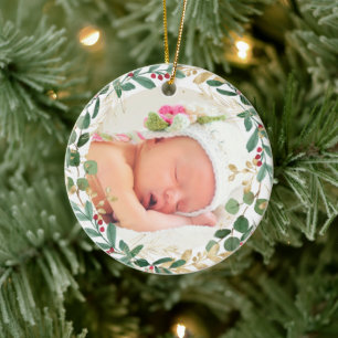 Flicka första julgrädden guld elegant julgransprydnad keramik