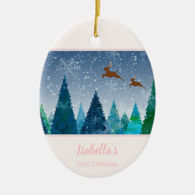 Flicka Första julhelgens snöflingfoto Julgransprydnad Keramik (Framsidan)