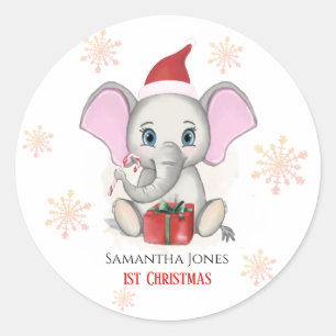 flicka Första julklappen Elephant Helgdagars Runt Klistermärke