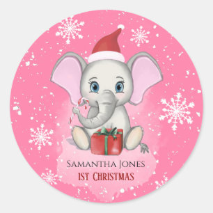 flicka Första julklappen Elephant Helgdagars Runt Klistermärke