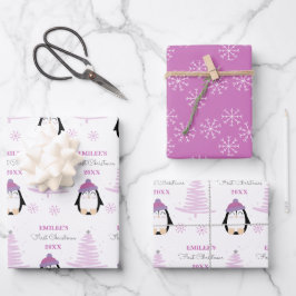 Flicka Första julvinter Penguin Rosa