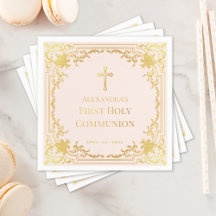 Flicka Första Kommunion Rosa Falskt Guld Kors