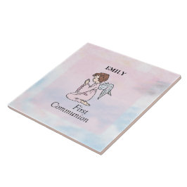 Flicka, första kommunionängel kakelplatta