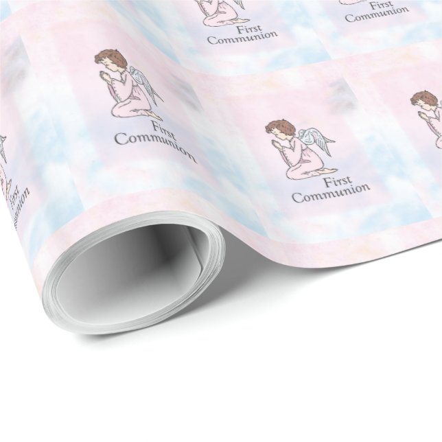 Flicka, första kommunionängel presentpapper (Rullad Hörn)