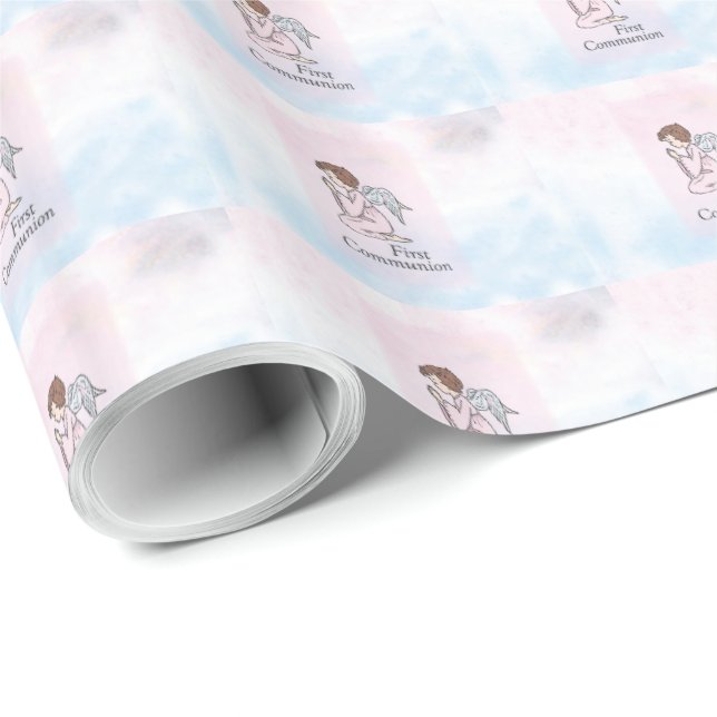 Flicka, första kommunionängel presentpapper (Rullad Hörn)
