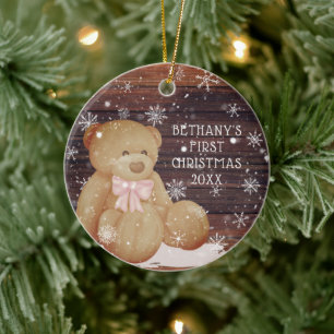 Flicka Första Nallen i jul Wood Snö Julgransprydnad Keramik