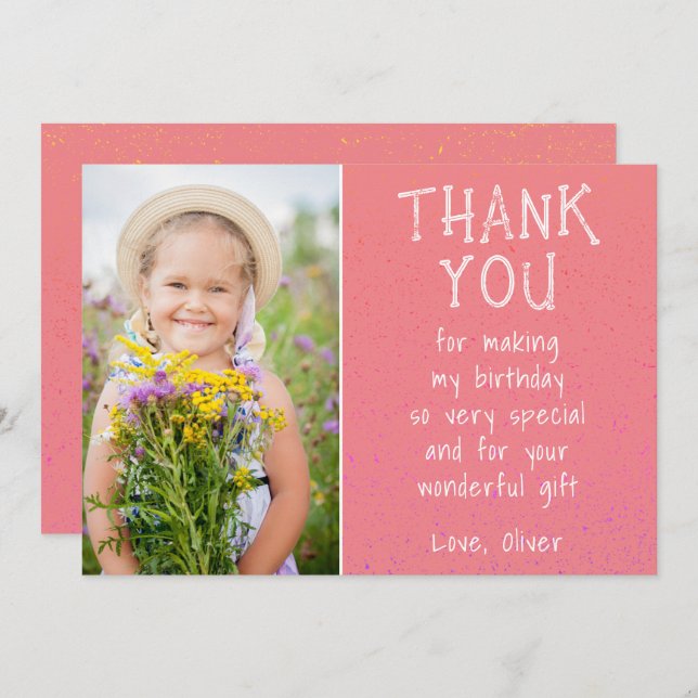 Flicka Foto Rosa Barns Födelsedag  Tack Kort (Fram/baksida)