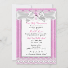 Flicka Foto Rosa Blommig Kors Första Nattvarden Inbjudningar