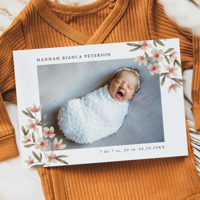 Flicka Foto Rosa Vilda Blommor Födelse Meddelande (Skapare uppladdad)