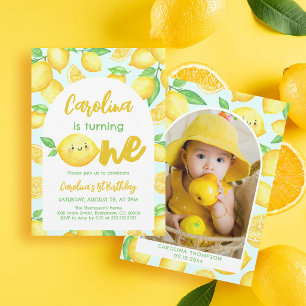 Flicka Foto till Lemon 1-års födelsedagsfest Inbjudningar