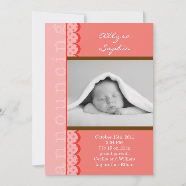 Flicka Fotofödelsemeddelande Meddelande (Framsida)