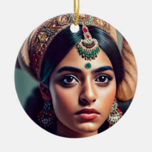 Flicka från Indien Decorerad med guld Julgransprydnad Keramik