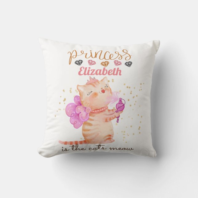 Flicka-gåvor 1:a födelsedag Princess Cats Kudde (Framsida)