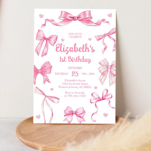 Flicka Gingham Coquette Rosa Slinga Födelsedagsinb Inbjudningar (Skapare uppladdad)
