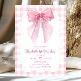 Flicka Gingham Coquette Rosa Slinga Födelsedagsinb Inbjudningar