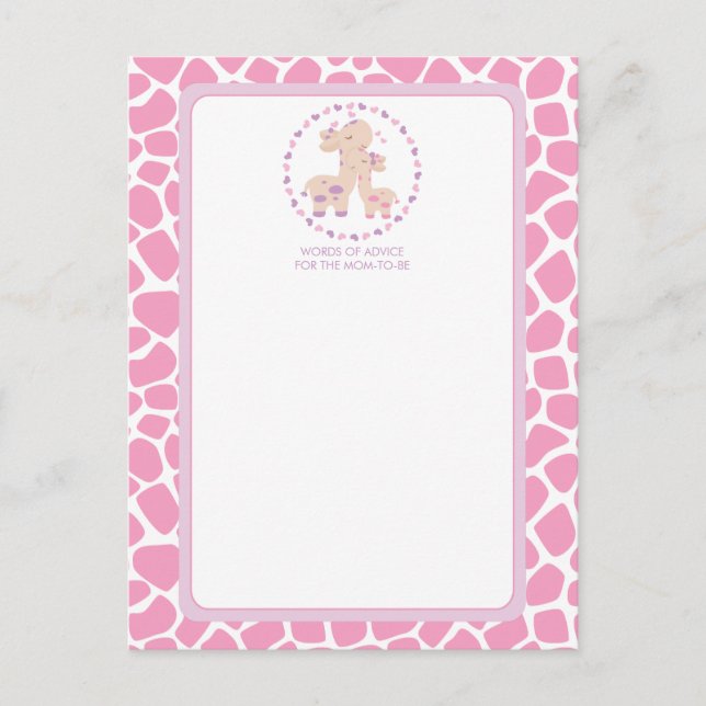 Flicka Giraffe Baby Shower Ord of Advice Card Rådkort (Framsida)
