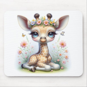 Flicka Giraffe med Rosa Flowers Musmatta