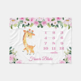 Flicka Giraffe Milestone Blanket med Namn Fleecefilt