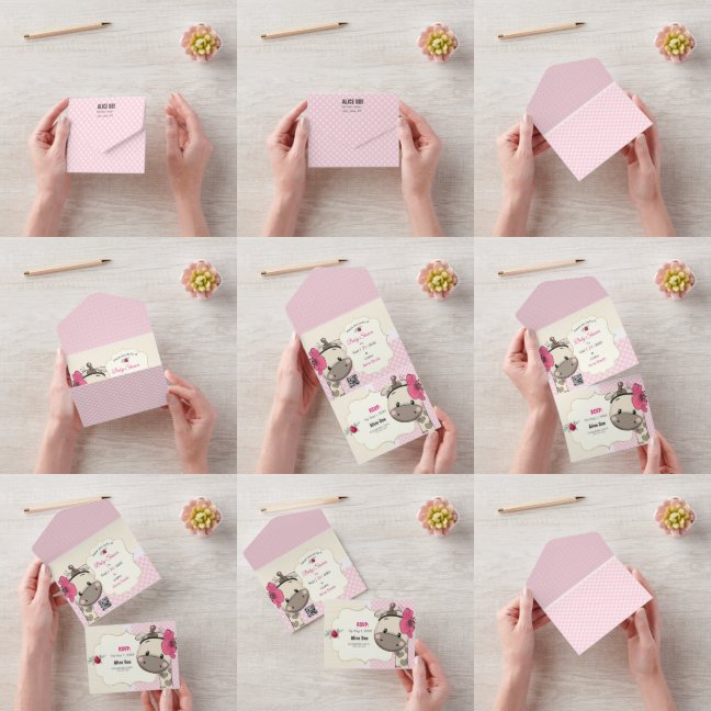 Flicka Giraffe Shower alla i en inbjudan