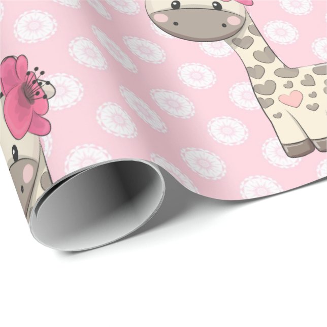 Flicka Giraffe Wrapping Papper Presentpapper (Rullad Hörn)