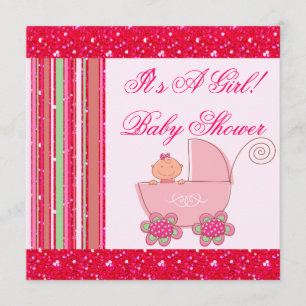 Flicka & Glittery jordgubberosababy shower Inbjudningar