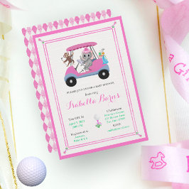 Flicka Golfing Elephant & Monkey Shower Inbjudningar