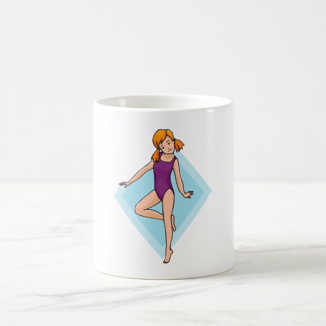 Flicka gymnast i lila leotard kaffemugg (Skapare uppladdad)