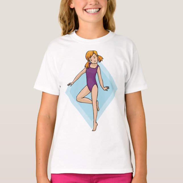Flicka Gymnast i Lila Leotard T Shirt (Framsida)