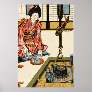 Flicka häller te Sekino Jun'ichiro 1946 Poster